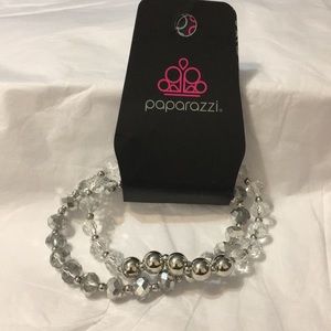 Two strand stretchy bracelets with silver and clear beads